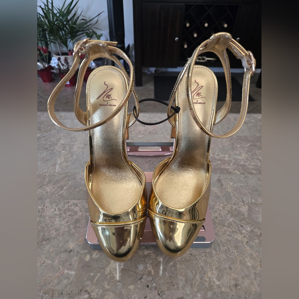 Antonio Melani x Nat Note Pia Mirror Metallic Platform Pumps. Gold  (Size 10) - Picture 2 of 16